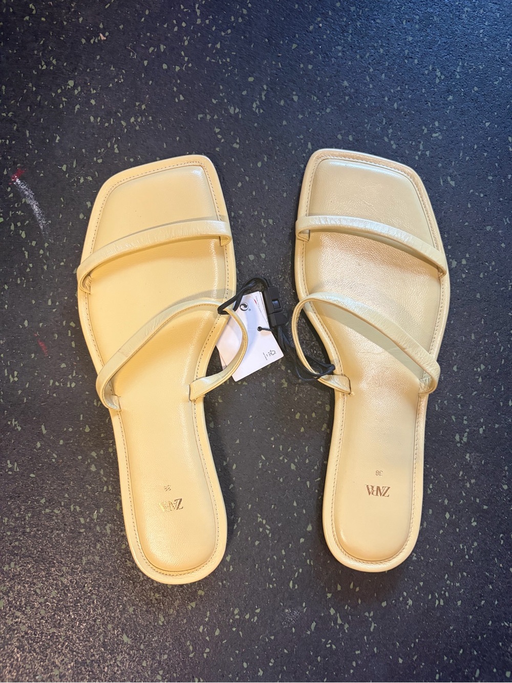 Zara Cream Strappy Square-Toe Double Strap Slide Sandals 38